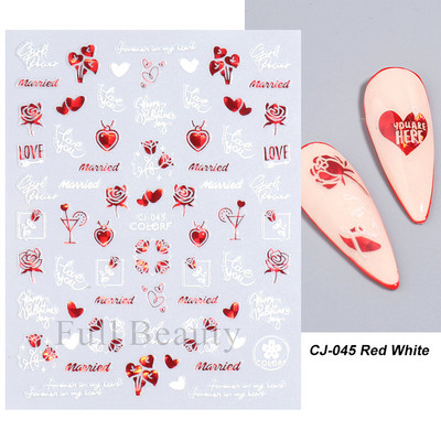 3D piros szív köröm matricák rózsa virág szexi ajkak csúszkák szerető levél lézer köröm fólia matricák Valentin manikűr dekoráció LACJ-038