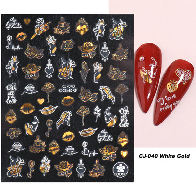 3D piros szív köröm matricák rózsa virág szexi ajkak csúszkák szerető levél lézer köröm fólia matricák Valentin manikűr dekoráció LACJ-038