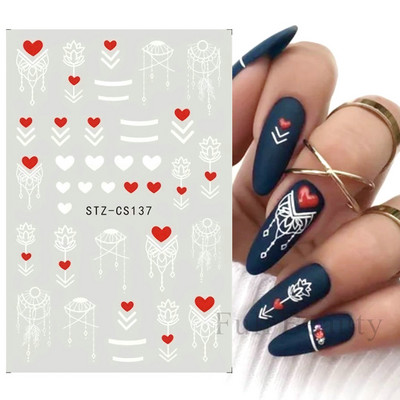 3D piros szív köröm matricák rózsa virág szexi ajkak csúszkák szerető levél lézer köröm fólia matricák Valentin manikűr dekoráció LACJ-038