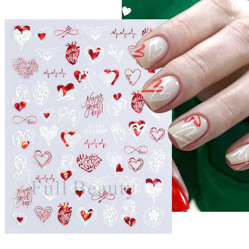 3D piros szív köröm matricák rózsa virág szexi ajkak csúszkák szerető levél lézer köröm fólia matricák Valentin manikűr dekoráció LACJ-038