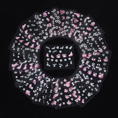 50 lapos körömmatrica 3D virágos körömmatrica matrica véletlenszerű mintás öntapadó körömmatrica dekor 50 db körömmatrica