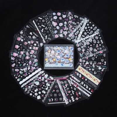 50 lapos körömmatrica 3D virágos körömmatrica matrica véletlenszerű mintás öntapadó körömmatrica dekor 50 db körömmatrica