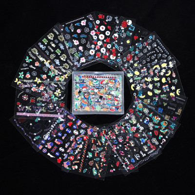 50 lapos körömmatrica 3D virágos körömmatrica matrica véletlenszerű mintás öntapadó körömmatrica dekor 50 db körömmatrica