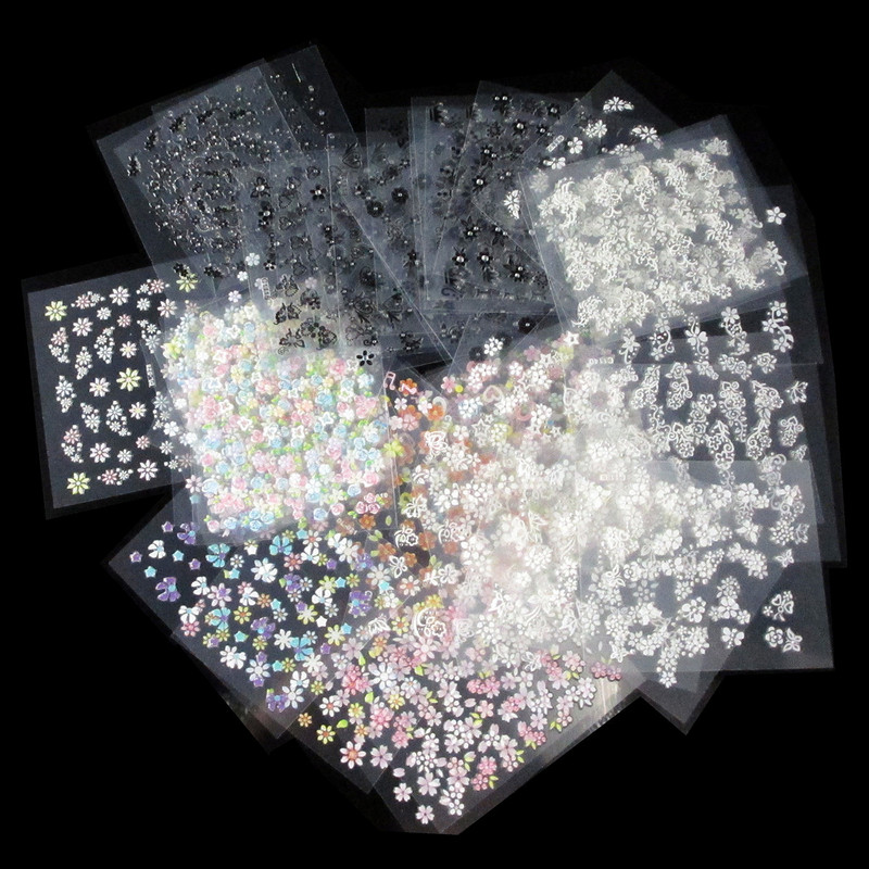 50 lapos körömmatrica 3D virágos körömmatrica matrica véletlenszerű mintás öntapadó körömmatrica dekor 50 db körömmatrica