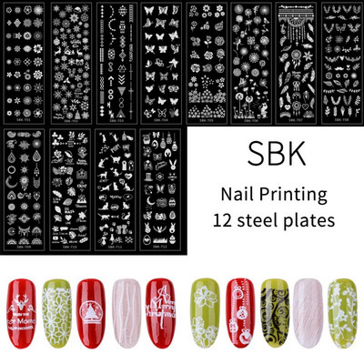 Nail Art Printing Flower Leaves Predložak DIY Printing Čelična ploča Alat za tiskanje transfera za nokte Pravokutni pečat Alat za manikuru