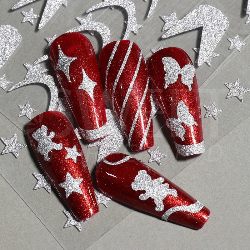 Fényvisszaverő ezüst csillogó matricák 3D köröm matricák holografikus örvénylő csíkok vonalak francia dizájn manikűr dekoráció BEH-232