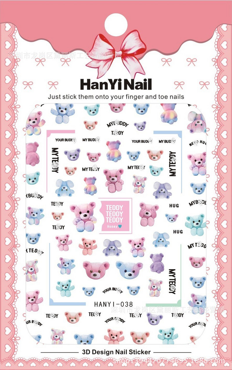 3 db/csomag Színes Kis Medve Barna Medve Jézus Szűz körömmatricák 3D körömnövelő matrica hátragasztóval barkácsoláshoz