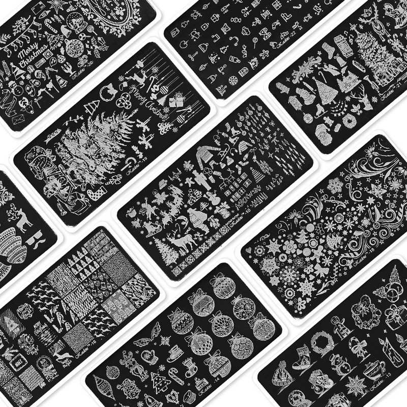 2020-as rozsdamentes acél bélyegzőlemez sablon francia karácsonyi hóember jávorszarvas virágok körömbélyegző eszköz manikűr sablon 12x6cm