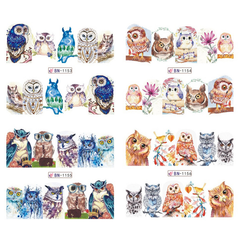 12 féle Bagoly Aranyos Rajzfilm Köröm Vízmatrica Matricák Manikűr Transzfer körömdíszítések Ragasztófóliák Barkácseszköz CHBN1153-1164