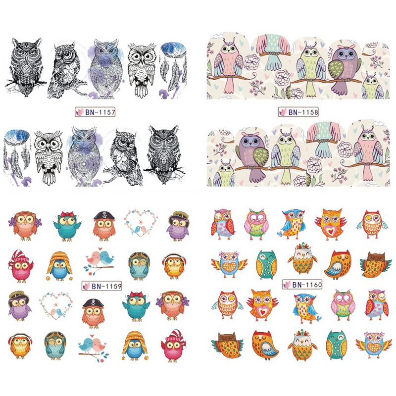 12 féle Bagoly Aranyos Rajzfilm Köröm Vízmatrica Matricák Manikűr Transzfer körömdíszítések Ragasztófóliák Barkácseszköz CHBN1153-1164