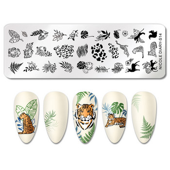 NICOLE DIARY Tiger Leopard Stamping Plates Snow Xmas Stamping for Nails Heart Leaf Design Printing Stencil Stamp Templates