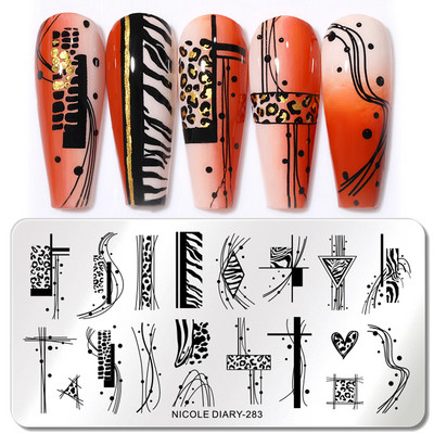 NICOLE NAPLÓ Tigris Leopárd bélyegzőlemezek Hókarácsonyi bélyegzés körmökhöz Szívlevél Design Nyomtatási sablon bélyegzősablonok