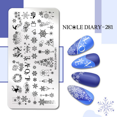 NICOLE NAPLÓ Tigris Leopárd bélyegzőlemezek Hókarácsonyi bélyegzés körmökhöz Szívlevél Design Nyomtatási sablon bélyegzősablonok