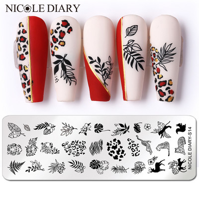 NICOLE NAPLÓ Tigris Leopárd bélyegzőlemezek Hókarácsonyi bélyegzés körmökhöz Szívlevél Design Nyomtatási sablon bélyegzősablonok