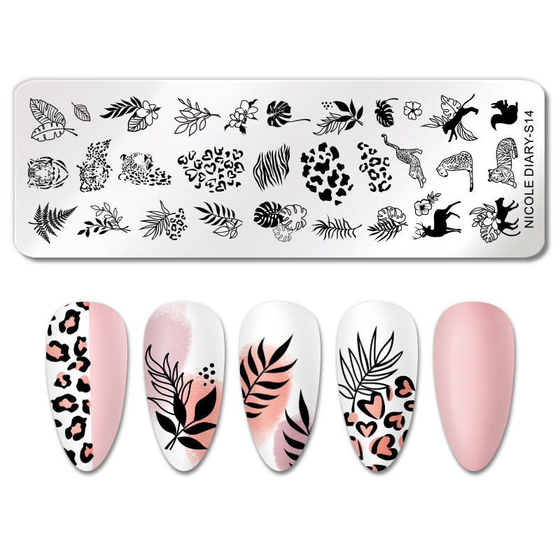 NICOLE NAPLÓ Tigris Leopárd bélyegzőlemezek Hókarácsonyi bélyegzés körmökhöz Szívlevél Design Nyomtatási sablon bélyegzősablonok