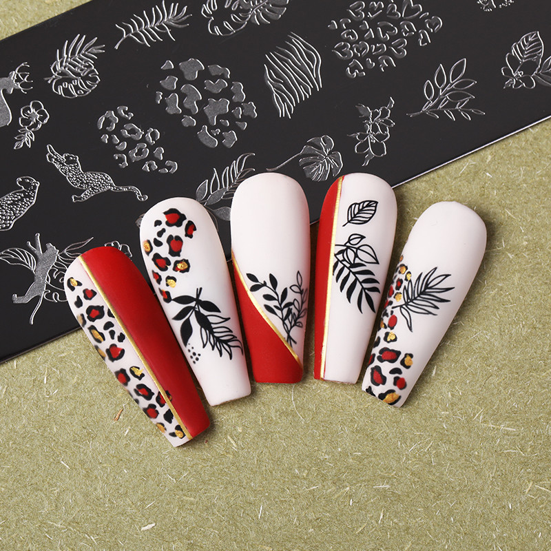 NICOLE NAPLÓ Tigris Leopárd bélyegzőlemezek Hókarácsonyi bélyegzés körmökhöz Szívlevél Design Nyomtatási sablon bélyegzősablonok