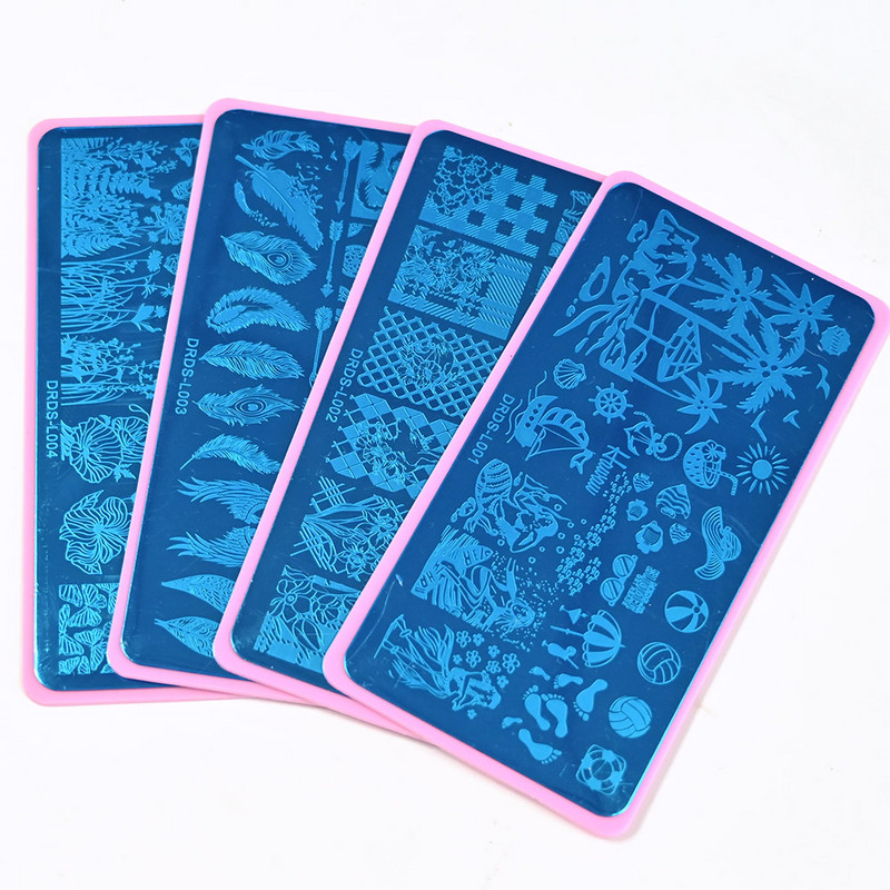 6x12 cm-es körömbélyegző lemezek rozsdamentes acél 3D tollak Design körömbélyegzősablonok lemezek Kép barkácsolás manikűr dekorforma*DRD-01