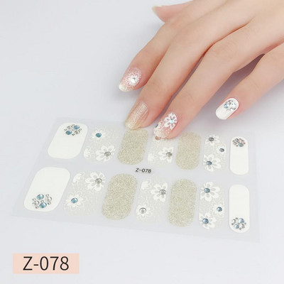 14Tipp Japán stílusú 3D Dombornyomott körömdísz matricák Virágok Csillogó Design Teljes körömpakolások Ragasztó csúszkák Dekorációs Manikűr