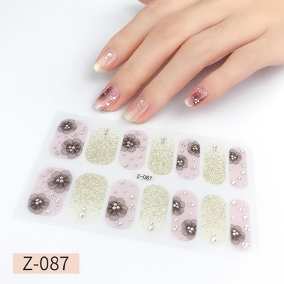 14Tipp Japán stílusú 3D Dombornyomott körömdísz matricák Virágok Csillogó Design Teljes körömpakolások Ragasztó csúszkák Dekorációs Manikűr