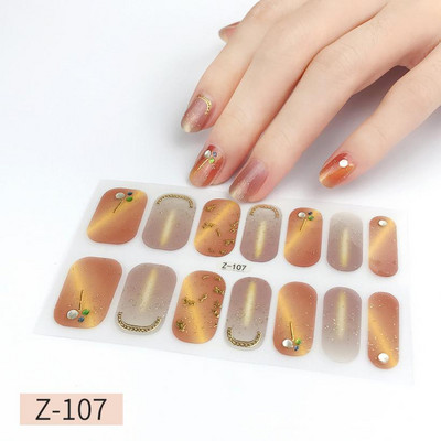 14Tipp Japán stílusú 3D Dombornyomott körömdísz matricák Virágok Csillogó Design Teljes körömpakolások Ragasztó csúszkák Dekorációs Manikűr