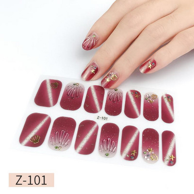 14Tipp Japán stílusú 3D Dombornyomott körömdísz matricák Virágok Csillogó Design Teljes körömpakolások Ragasztó csúszkák Dekorációs Manikűr