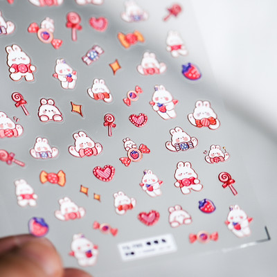 Édes eper torta rajzfilm 5D dombornyomott domborművek körömdíszítő matricák 3D öntapadó körömdíszek matricák nagykereskedés