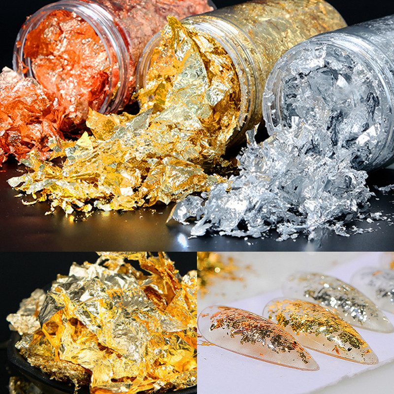 Arany ezüst szabálytalan alumínium fólia papír körömdíszítő matrica körömfólia 3D csillogó barkács manikűr UV gél lakk körömdíszítő eszközök