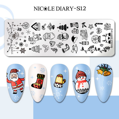 NICOLE NAPLÓ Köröm bélyegző lemezek Halloween Pumpkin Ghost kép Rozsdamentes acél karácsonyi hópehely mintás körömbélyegző sablon