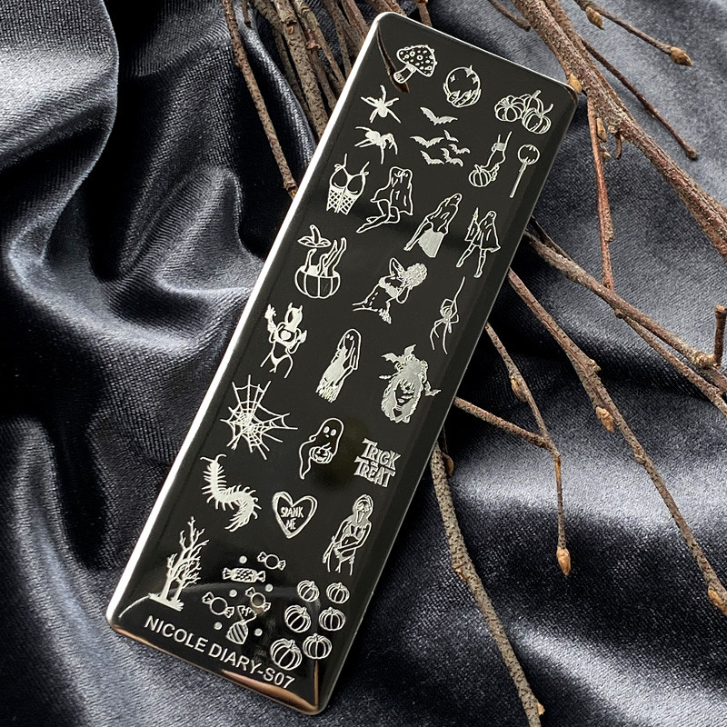 NICOLE NAPLÓ Köröm bélyegző lemezek Halloween Pumpkin Ghost kép Rozsdamentes acél karácsonyi hópehely mintás körömbélyegző sablon