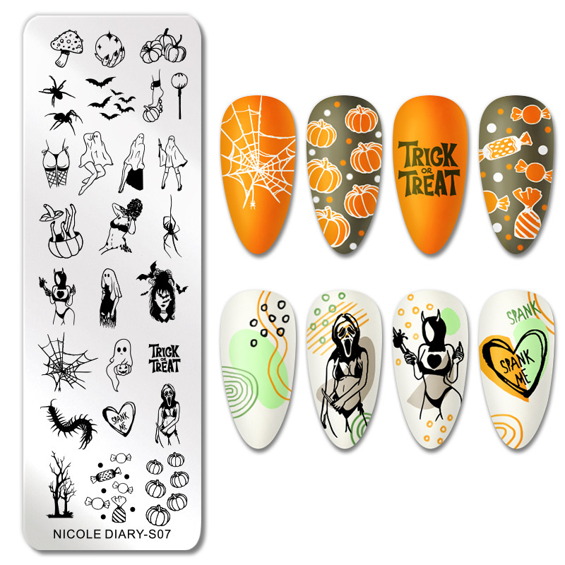 NICOLE NAPLÓ Köröm bélyegző lemezek Halloween Pumpkin Ghost kép Rozsdamentes acél karácsonyi hópehely mintás körömbélyegző sablon