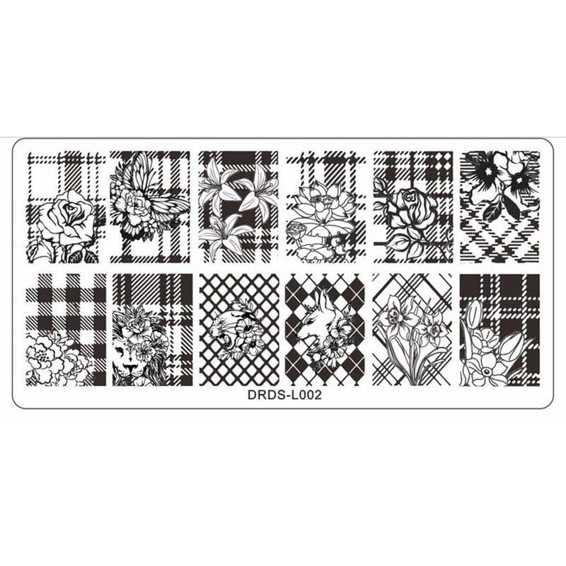 1db-virágnövény körömbélyegző lemezek dekoratív virágmintás lánc alakú körömsablonok film virágmintás sablon tányér