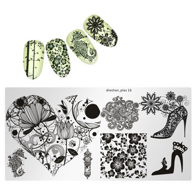 Köröm bélyegzősablon lemezek 1 db téglalap 6*12cm körömbélyegző lemez dieshan_footprint nyomtatás minta lemez dekoráció