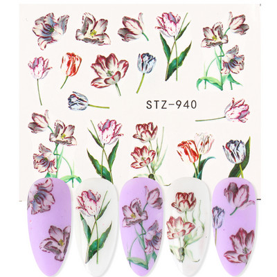 1db Flower Series Nail Water Matrica Virágos Sakura Daisy Rose Leaf Transfer Slider Fólia Köröm Dekoráció SASTZ922-957-1