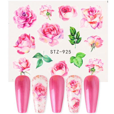 1db Flower Series Nail Water Matrica Virágos Sakura Daisy Rose Leaf Transfer Slider Fólia Köröm Dekoráció SASTZ922-957-1