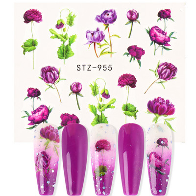 1db Flower Series Nail Water Matrica Virágos Sakura Daisy Rose Leaf Transfer Slider Fólia Köröm Dekoráció SASTZ922-957-1