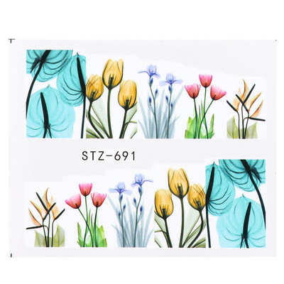 1db Flower Series Nail Water Matrica Virágos Sakura Daisy Rose Leaf Transfer Slider Fólia Köröm Dekoráció SASTZ922-957-1