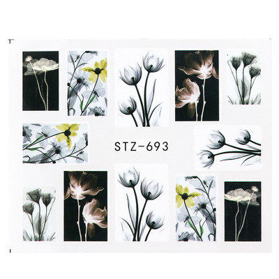 1db Flower Series Nail Water Matrica Virágos Sakura Daisy Rose Leaf Transfer Slider Fólia Köröm Dekoráció SASTZ922-957-1