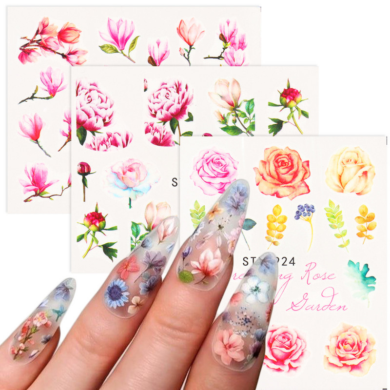 1db Flower Series Nail Water Matrica Virágos Sakura Daisy Rose Leaf Transfer Slider Fólia Köröm Dekoráció SASTZ922-957-1