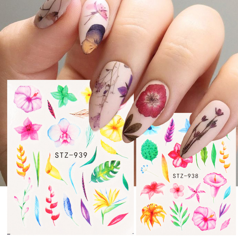 1db Flower Series Nail Water Matrica Virágos Sakura Daisy Rose Leaf Transfer Slider Fólia Köröm Dekoráció SASTZ922-957-1