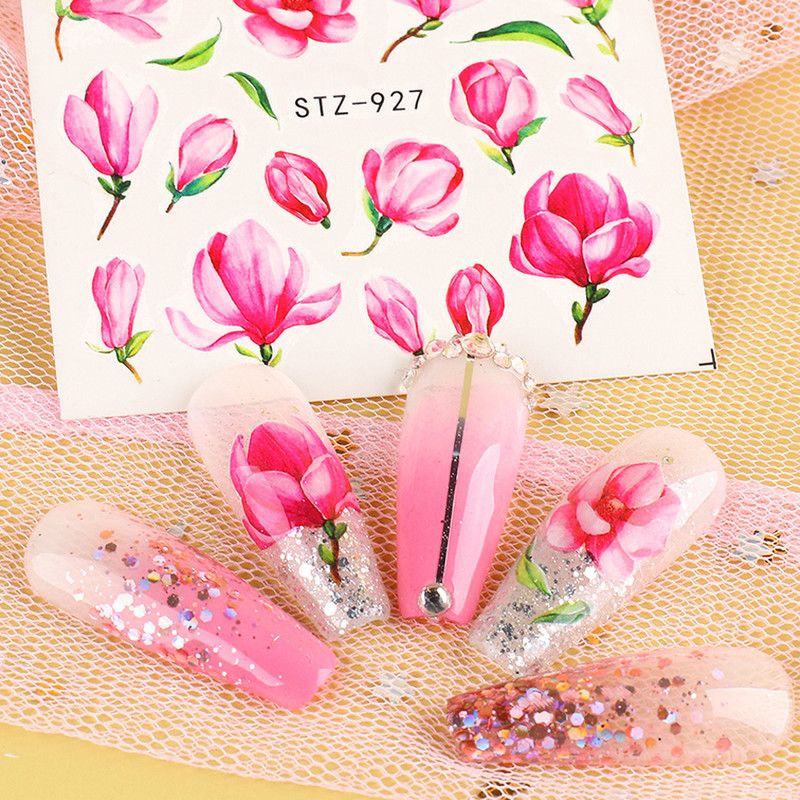 1db Flower Series Nail Water Matrica Virágos Sakura Daisy Rose Leaf Transfer Slider Fólia Köröm Dekoráció SASTZ922-957-1