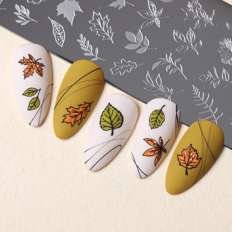 NICOLE NAPLÓ Őszi téma körömbélyegző lemez juhar levelek vonalak őszi design rozsdamentes acél felülnyomásos körömbélyegző sablonok