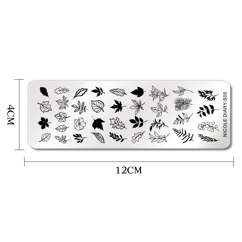 NICOLE NAPLÓ Őszi téma körömbélyegző lemez juhar levelek vonalak őszi design rozsdamentes acél felülnyomásos körömbélyegző sablonok