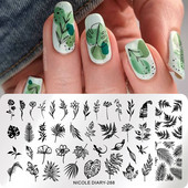 NICOLE NAPLÓ A kókuszlevelek hullanak Bélyegzőlemezek Tavaszi Nyári Körömnyomó lemezek Képfestés Körömdíszítő sablonok