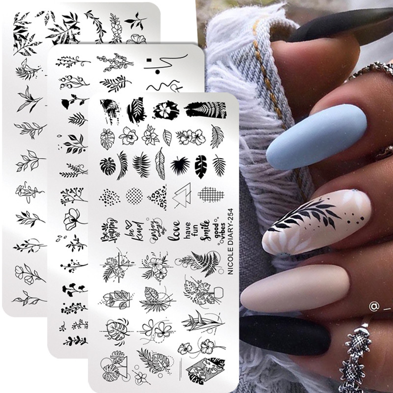 NICOLE NAPLÓ A kókuszlevelek hullanak Bélyegzőlemezek Tavaszi Nyári Körömnyomó lemezek Képfestés Körömdíszítő sablonok