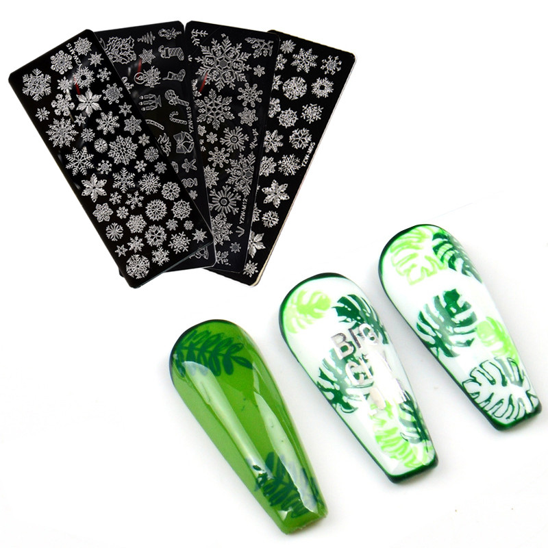 Karácsonyi hópehely virágok körömbélyegző lemezek pillangó virág bélyegző köröm sablonok nyomtatási stencil eszközök ősz tél