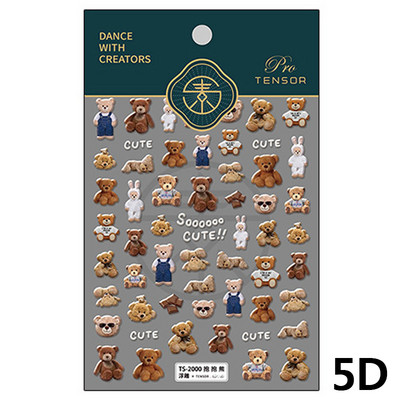 5D kis medve puha domborművek Öntapadó körömdíszítések matricák, szép 3D manikűr matricák nagykereskedés