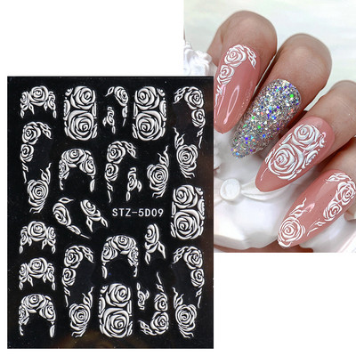 Fehér Virág 5D Dombornyomott köröm matrica akril tavaszi virágos cseresznyevirág mandarin újév esküvői manikűr dekoráció BE5D-K