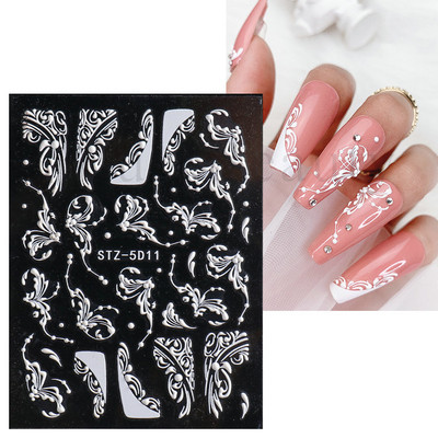 Fehér Virág 5D Dombornyomott köröm matrica akril tavaszi virágos cseresznyevirág mandarin újév esküvői manikűr dekoráció BE5D-K