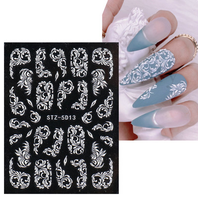 Fehér Virág 5D Dombornyomott köröm matrica akril tavaszi virágos cseresznyevirág mandarin újév esküvői manikűr dekoráció BE5D-K