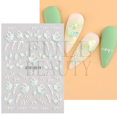 Fehér Virág 5D Dombornyomott köröm matrica akril tavaszi virágos cseresznyevirág mandarin újév esküvői manikűr dekoráció BE5D-K